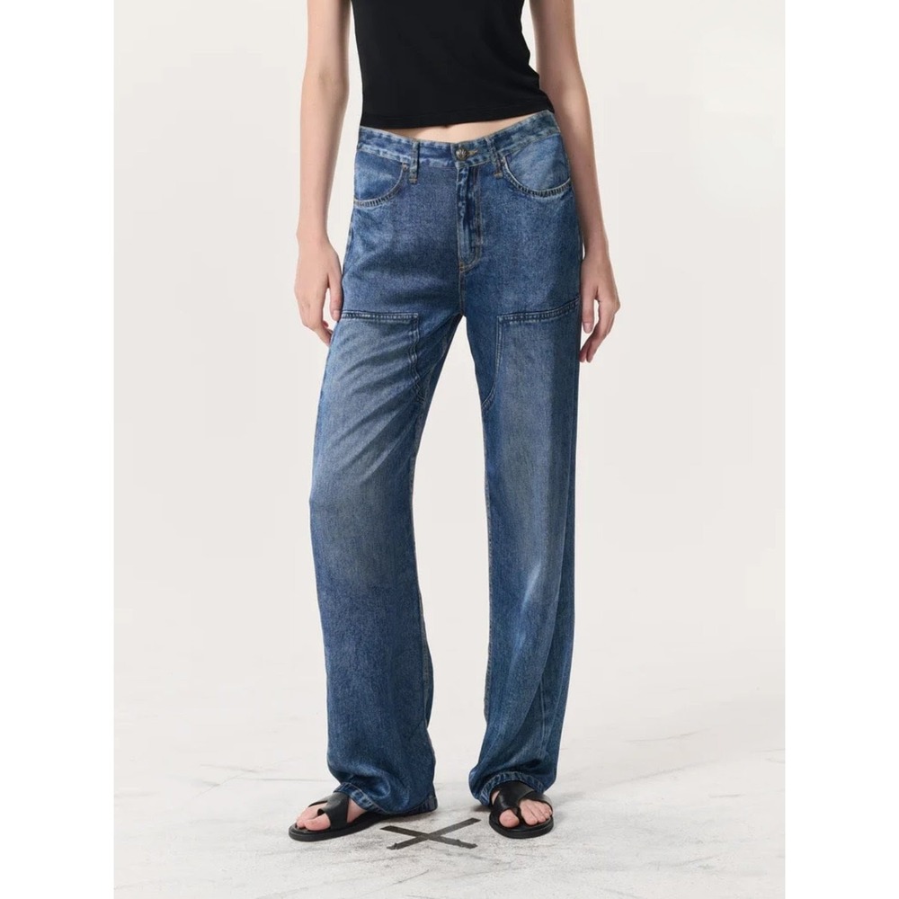 Rag & Bone Miramar Satin Logan Carpenter Pants Women's 26 Blue Avalon Hemmed
